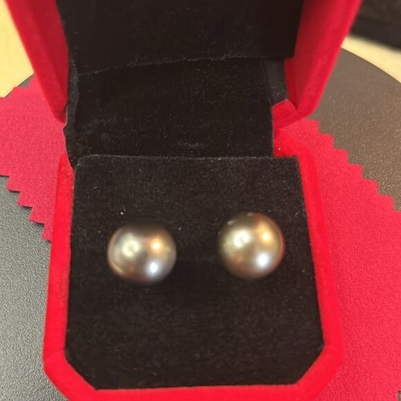Tahitian Pearl in Vermeil Yellow Gold over 925 Silver Stud Earrings 8-9mm - Picture 3 of 12